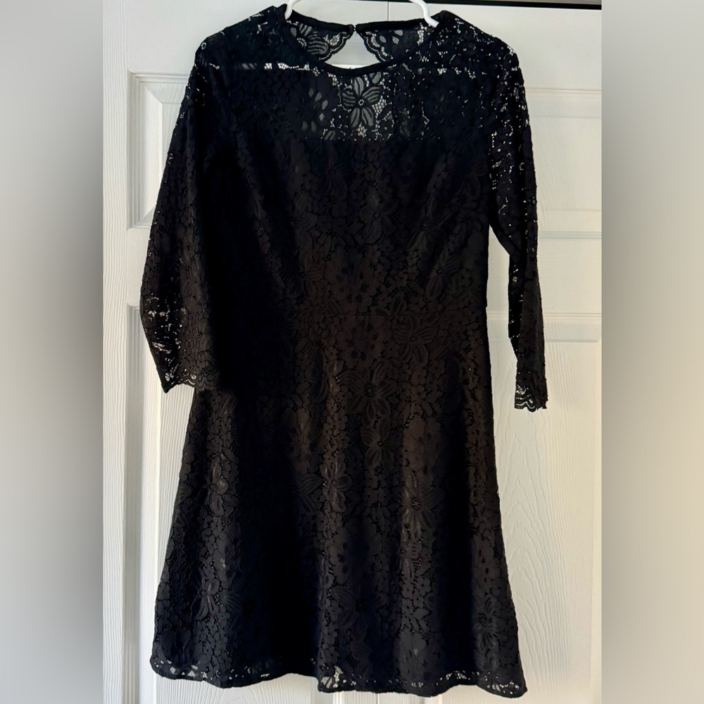 LOFT Elegant Black Lace Long Sleeve Dress